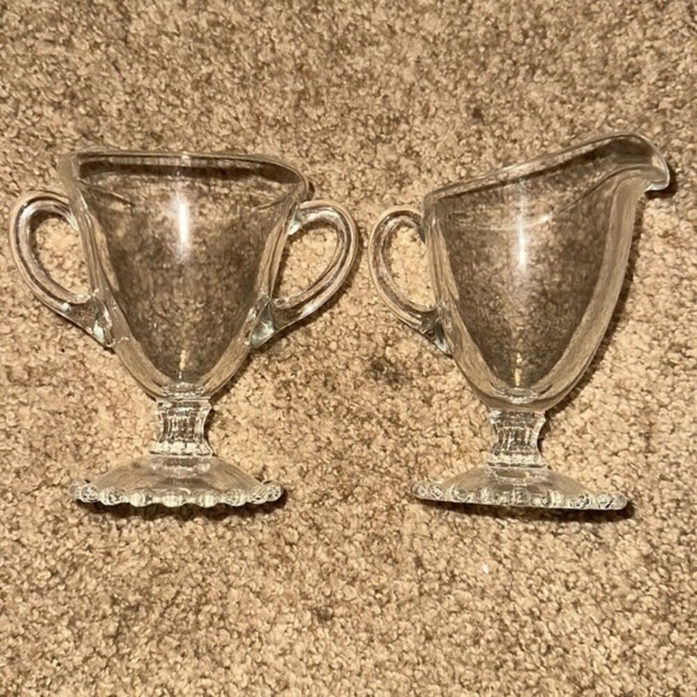 Imperial Glass Candlewick Sugar & Cream Set Beaded Foot